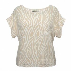 Alisha Levine 100% Silk Geometric Abstract Patterned Pocket Tee, Size Medium